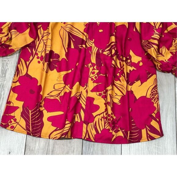 First Love hot pink and mustard floral blouse size S - Picture 3 of 12